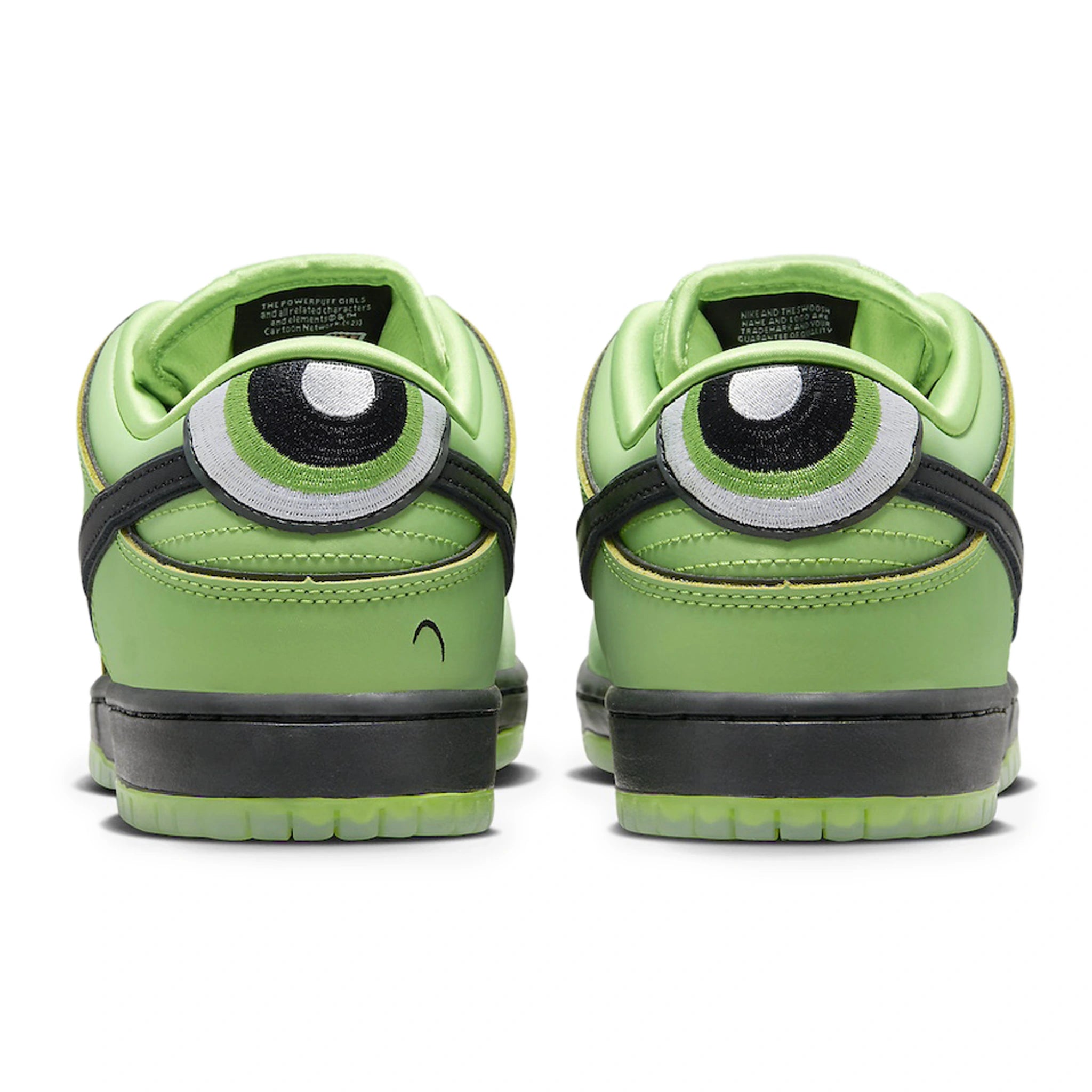 Back view of The Powerpuff Girls x Nike SB Dunk Low Buttercup FZ8319-300